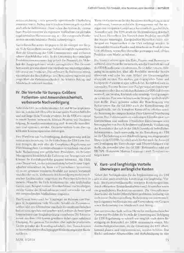 Vorschauseite 3: Ein Produkt, eine Nummer, eine Identität-Wie sich Europa auf die Unique Device Identification (UDI) vorbereiten kann