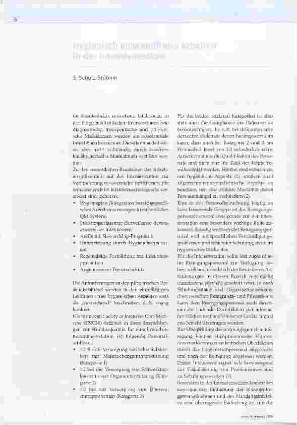 Vorschauseite 1: Hygienisch einwandfreies Arbeiten in der Intensivmedizin