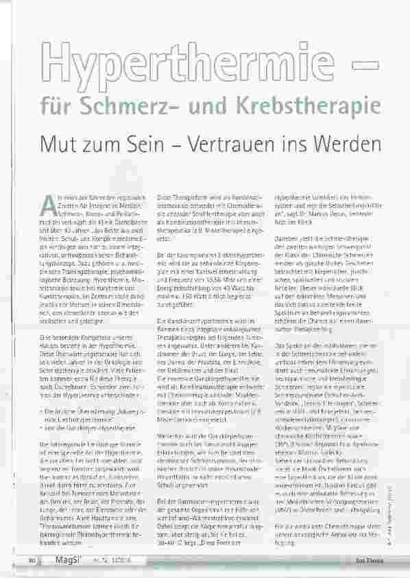Vorschauseite 1: Hyperthermie für Schmerzund Krebstherapie Mut zum Sein Vertrauen ins Werden