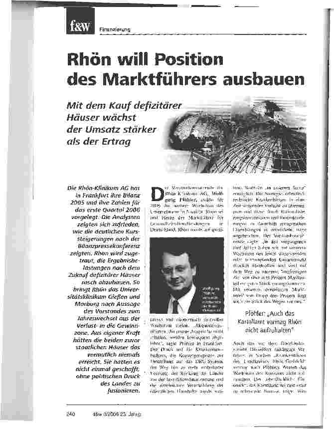 Vorschauseite 1: Rhön will Positiondes Marktführers ausbauen