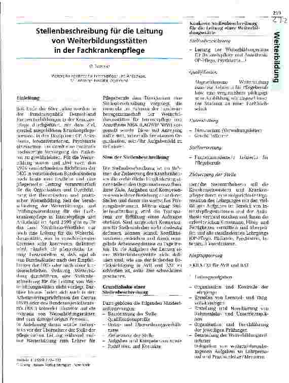 Vorschauseite 1: Stellenbeschreibung für die Leitung von Weiterbildungsstätten in der Fachkrankenpflege