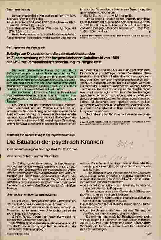 Vorschauseite 1: Die Situation der psychisch Kranken Zusammenfassung des Vortrags Prof.Dr.Dr. Dörner