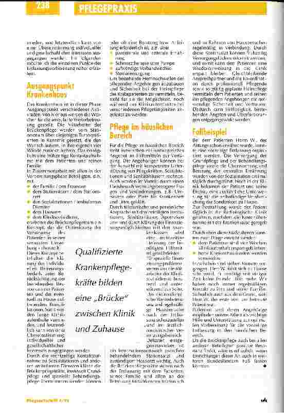 Vorschauseite 2: Brückenpflege erleichtert den Übergang von Krankenhaus in den häuslichen Bereich Pflege onkologischer Patienten