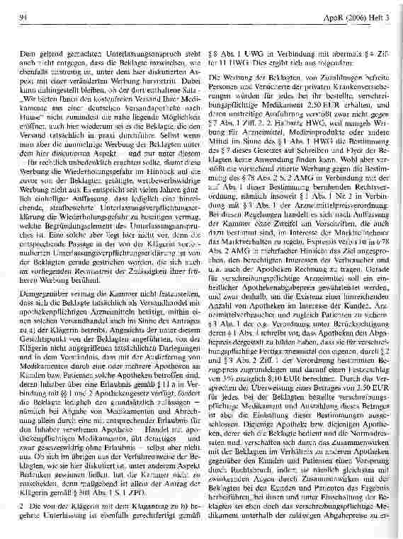 Vorschauseite 3: 2, 50 Euro für jedes MedikamentLandgericht Göttingen, Urteil vom 1. November 2005 - 3 O 115/05 - nicht rechtskräftig