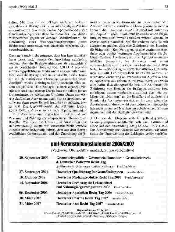 Vorschauseite 4: 2, 50 Euro für jedes MedikamentLandgericht Göttingen, Urteil vom 1. November 2005 - 3 O 115/05 - nicht rechtskräftig
