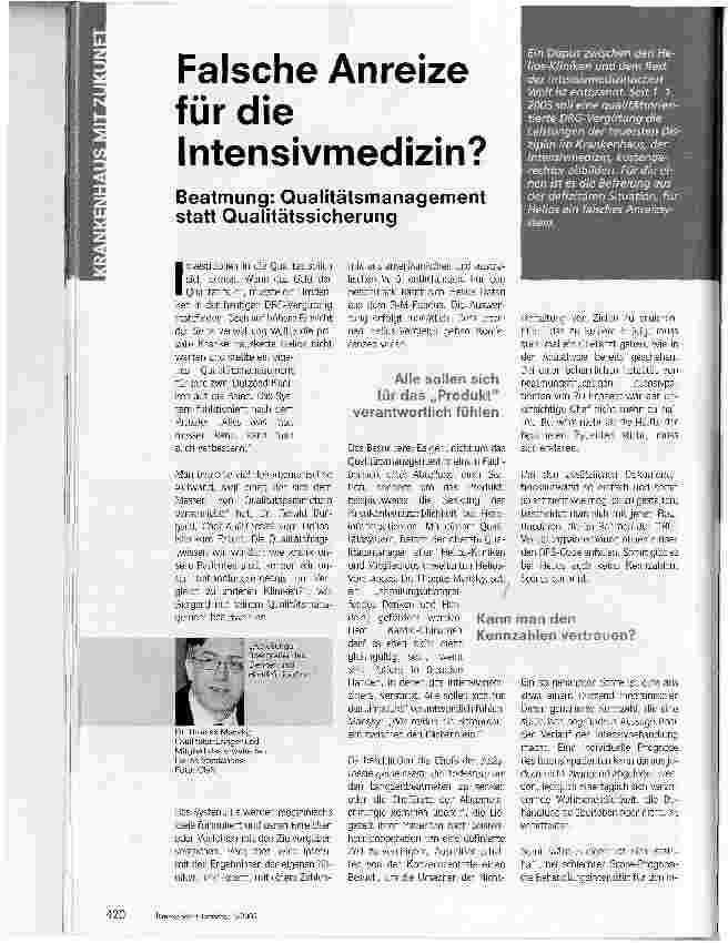 Vorschauseite 1: Falsche Anreize für die Intensivmedizin?Beatmung: Qualitätsmanagement statt Qualitätssicherung