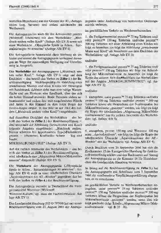 Vorschauseite 2: Pharmawerbung mit BildmotivenHansOLG Hamburg, 3. Zivilsenat, Urteil vom 2. Juni 2005 - 3 U 1/05