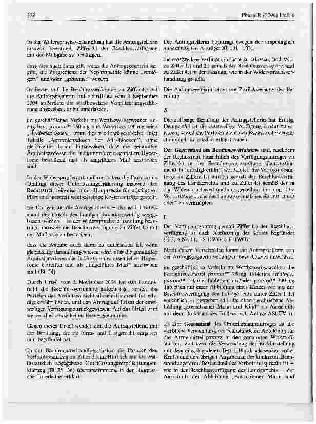 Vorschauseite 3: Pharmawerbung mit BildmotivenHansOLG Hamburg, 3. Zivilsenat, Urteil vom 2. Juni 2005 - 3 U 1/05