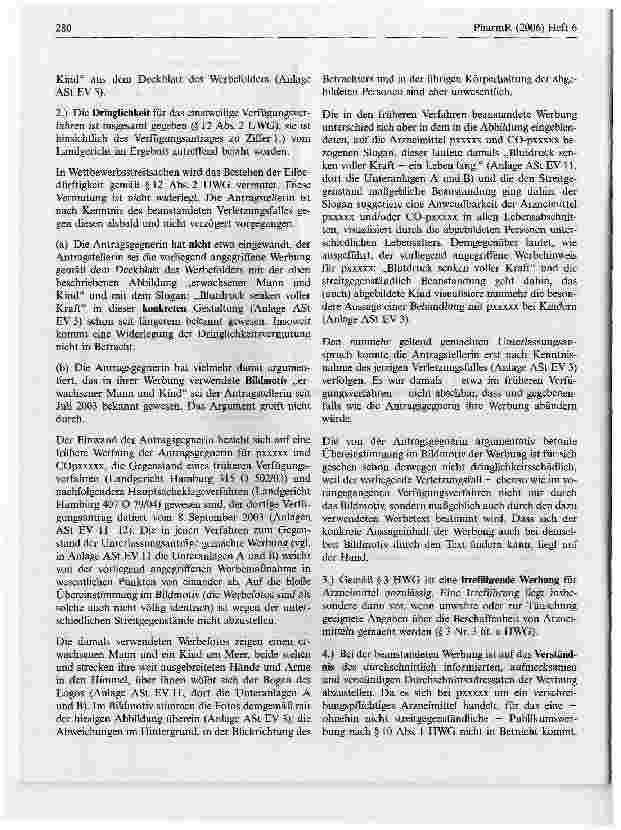 Vorschauseite 4: Pharmawerbung mit BildmotivenHansOLG Hamburg, 3. Zivilsenat, Urteil vom 2. Juni 2005 - 3 U 1/05