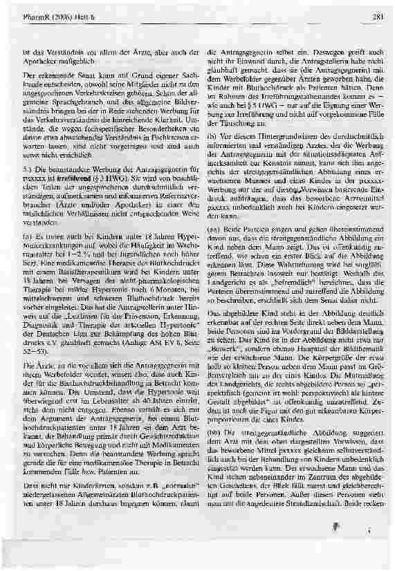 Vorschauseite 5: Pharmawerbung mit BildmotivenHansOLG Hamburg, 3. Zivilsenat, Urteil vom 2. Juni 2005 - 3 U 1/05