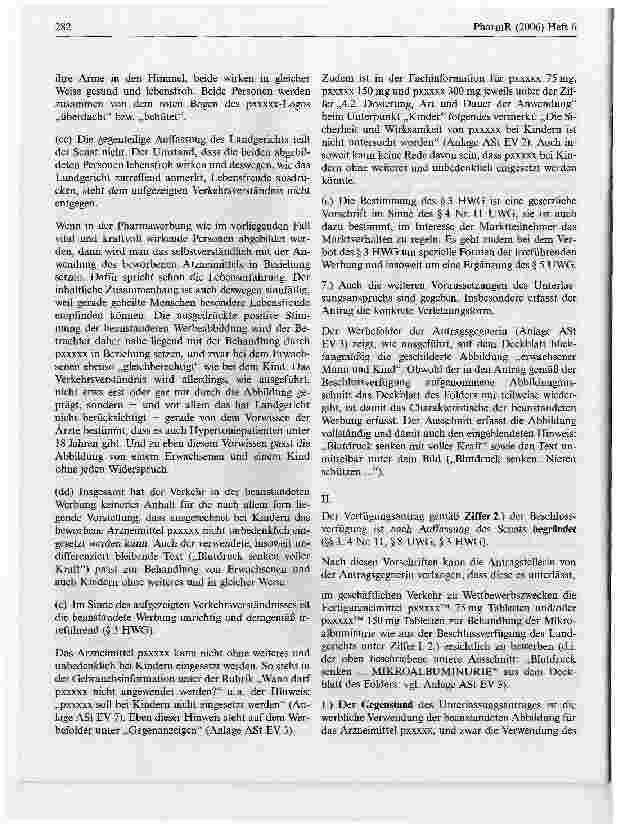 Vorschauseite 6: Pharmawerbung mit BildmotivenHansOLG Hamburg, 3. Zivilsenat, Urteil vom 2. Juni 2005 - 3 U 1/05