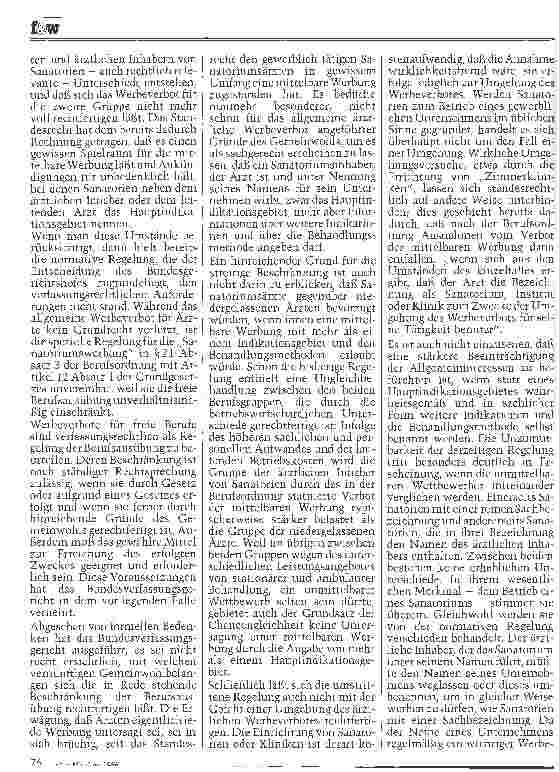 Vorschauseite 2: Zur Werbung von Sanatorien, deren Inhaber ein Arzt ist Bundesverfassungsgericht