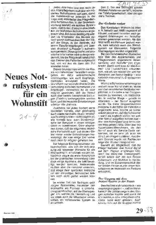 Vorschauseite 1: Neues Notrufsystem für ein Wohnstift