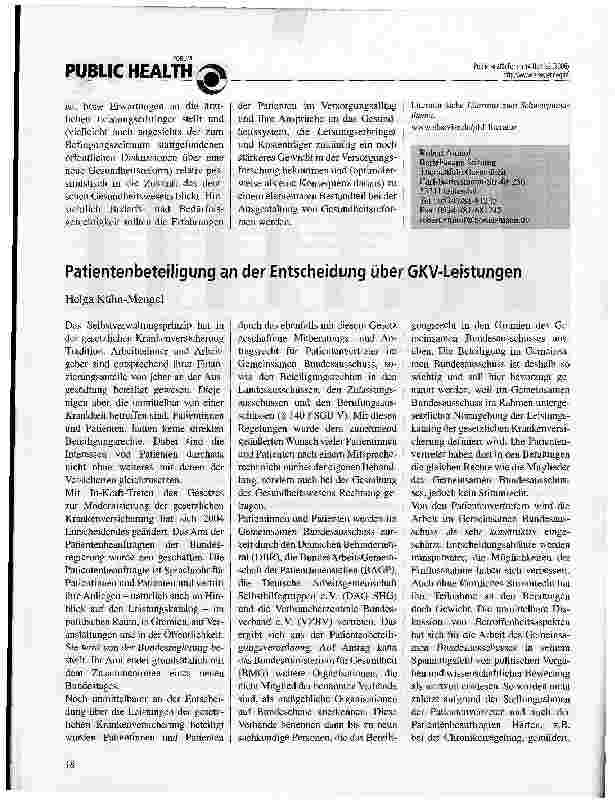 Vorschauseite 1: Patientenbeteiligung an der Entscheidung über GKV-Leistungen