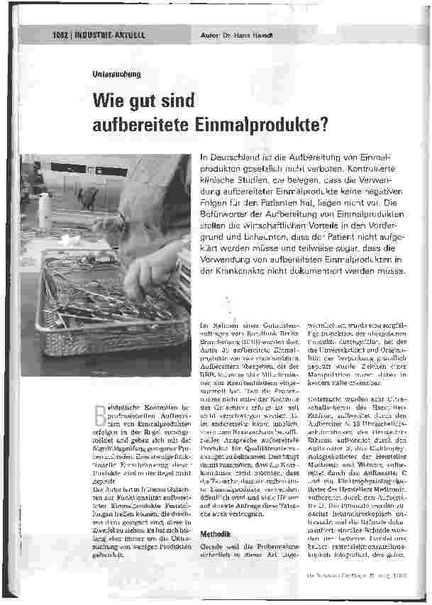 Vorschauseite 1: Untersuchung - Wie gut sind aufbereitete Einmalprodukte?
