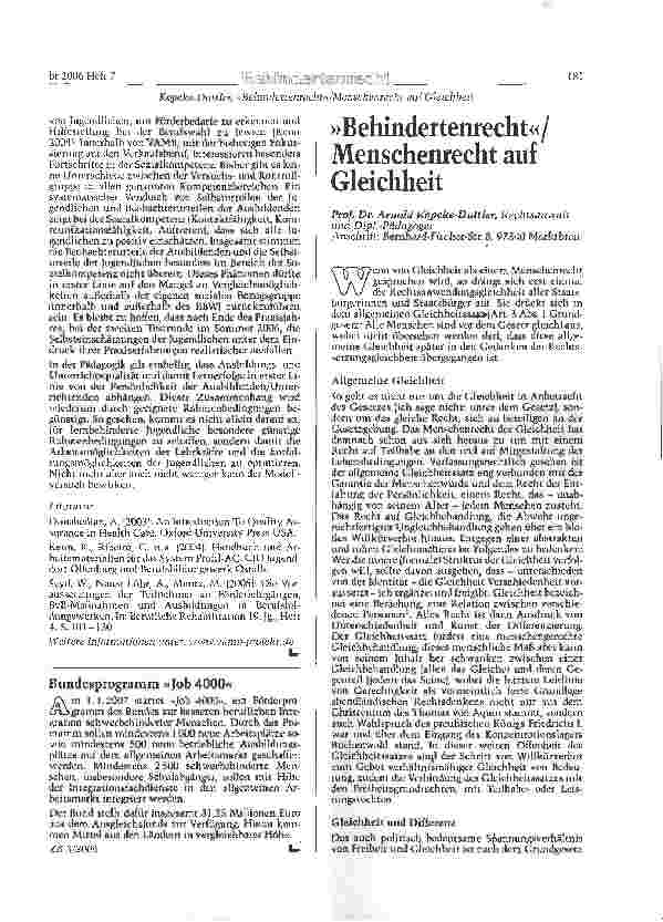 Vorschauseite 1: Behindertenrecht/ Menschenrecht auf Gleichheit