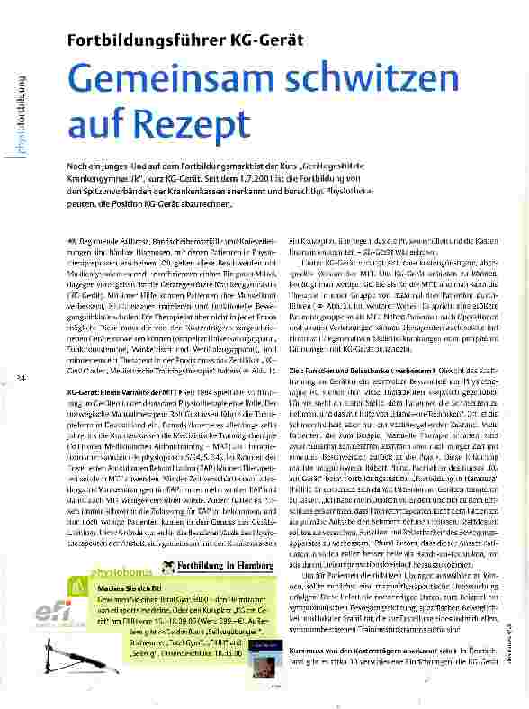 Vorschauseite 1: Fortbildungsführer KG-Gerät Gemeinsam schwitzen auf Rezept
