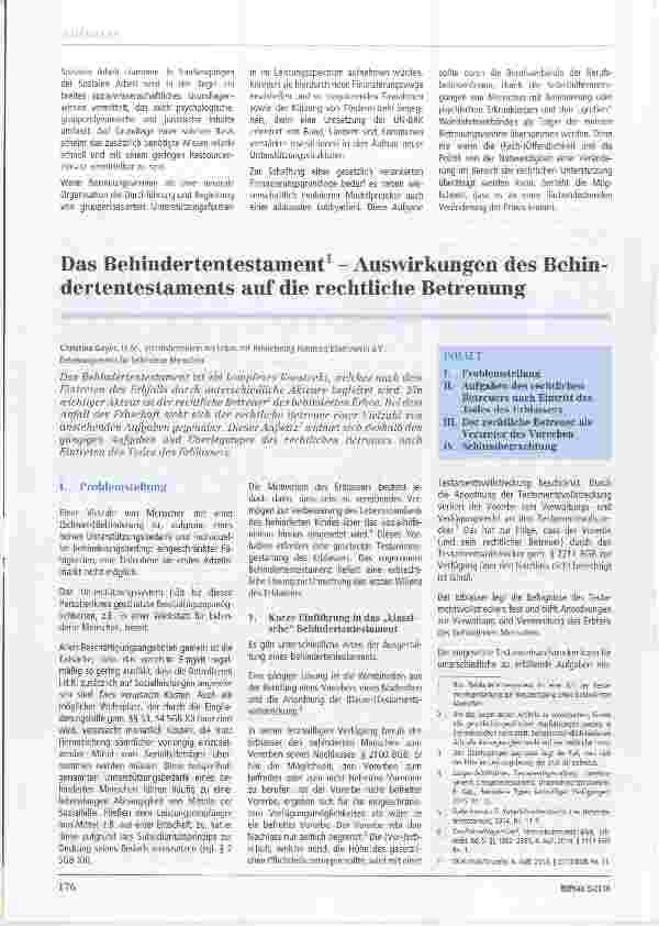 Vorschauseite 1: Das Behindertentestament Auswirkungen des Behindertentestaments auf die rechtliche Betreuung
