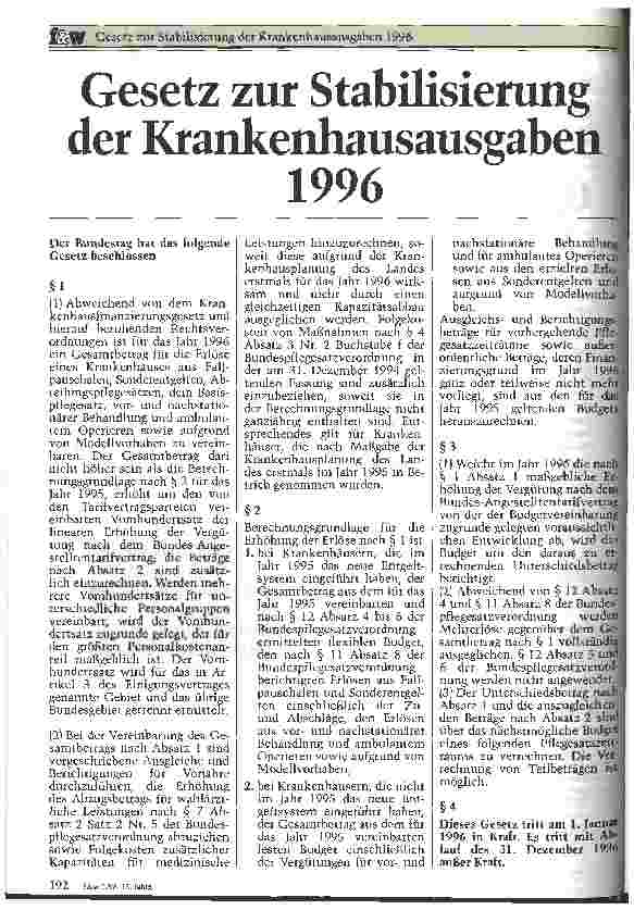 Vorschauseite 1: Gesetz zur Stabilisierung der Krankenhausausgaben