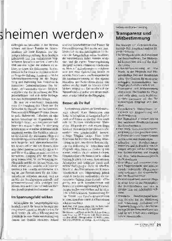 Vorschauseite 2: Heime müssen zu Lebenheimen werden