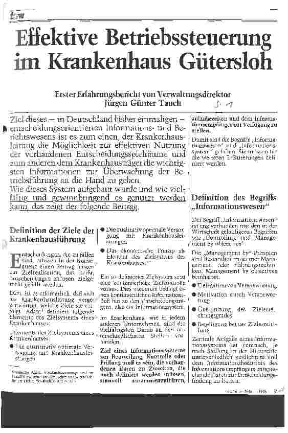 Vorschauseite 1: Effektive Betriebssteuerung im Krankenhaus Gütersloh Erster Erfahrungsbericht