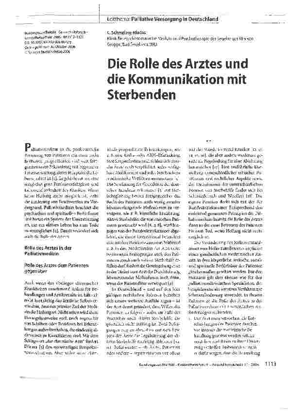 Vorschauseite 1: Die Rolle des Arztes und die Kommunikation mit Sterbenden