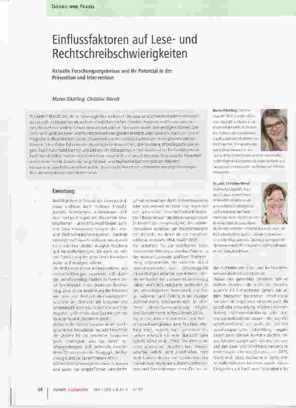 Vorschauseite 1: Einflussfaktoren auf Leseund Rechtschreibschwierigkeiten