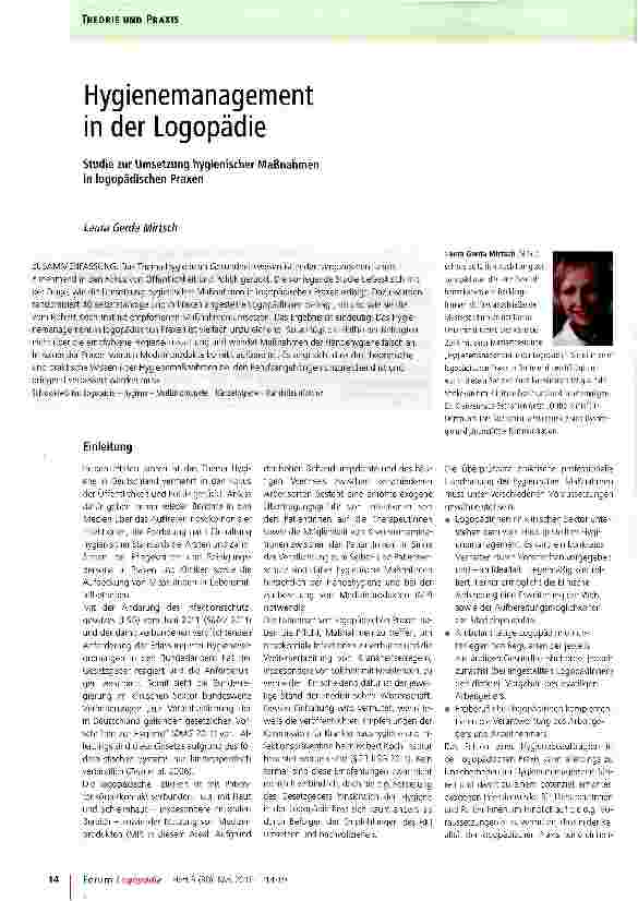 Vorschauseite 1: Hygienemanagement in der Logopädie