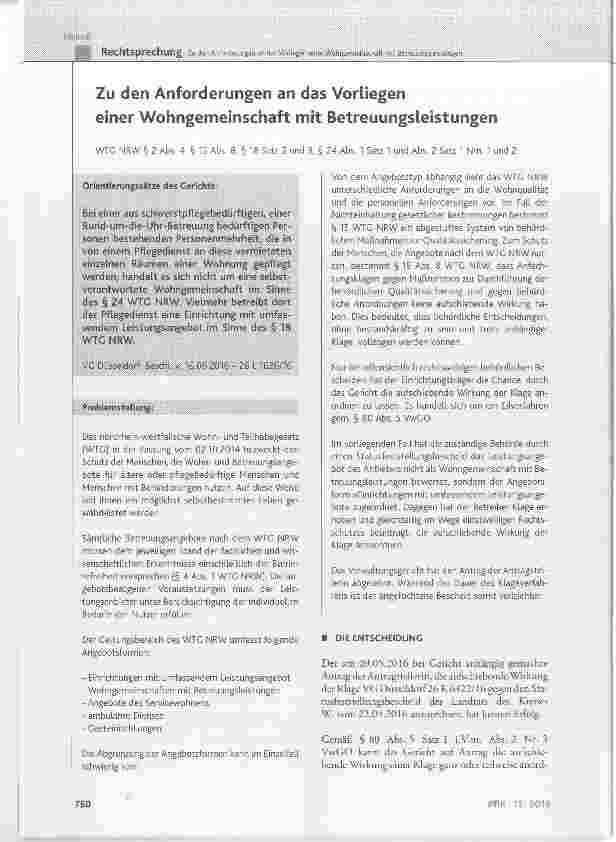 Vorschauseite 1: Zu den Anforderungen an das Vorliegen einer Wohngemeinschaft mit Betreuungsleistungen