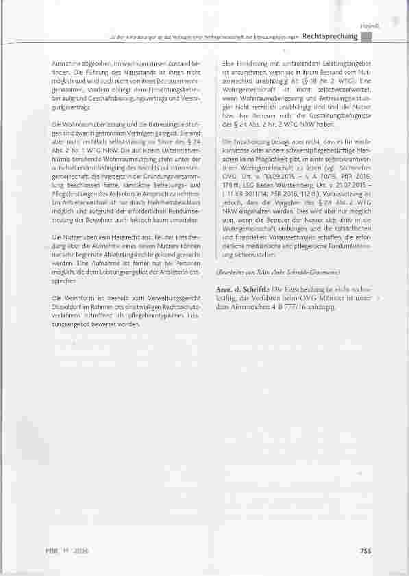 Vorschauseite 6: Zu den Anforderungen an das Vorliegen einer Wohngemeinschaft mit Betreuungsleistungen