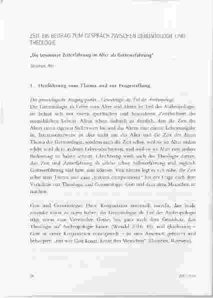 Vorschauseite 1: ZEIT. EIN BEITRAG ZUM GESPRÄCH ZWISCHEN GERONTOLOGIE UND THEOLOGIE „Die besondere Zeiterfahrung im Alter als Gotteserfahrung