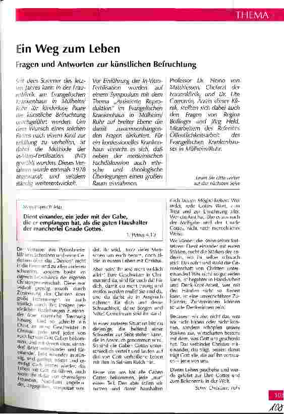 Vorschauseite 1: Ein Weg zum Leben Fragen und Antworten zur künstlichen Befruchtung