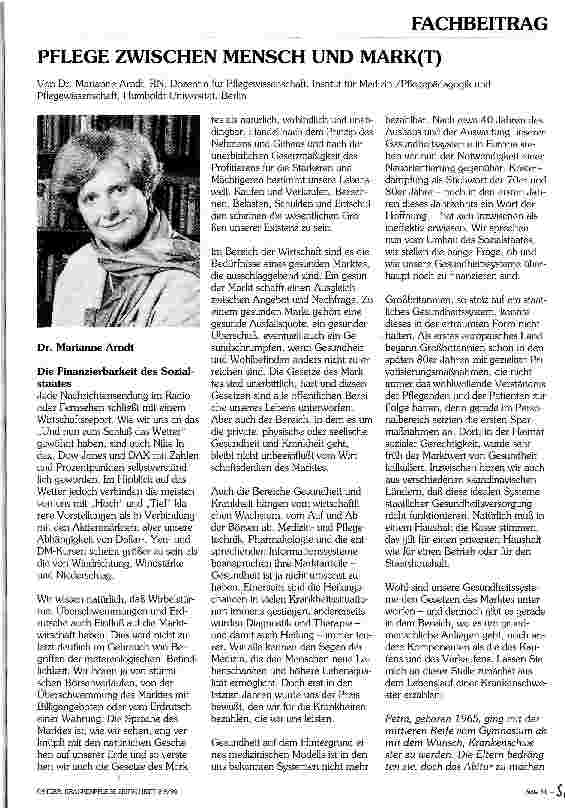 Vorschauseite 1: Pflege zwischen Mensch und Mark(t)