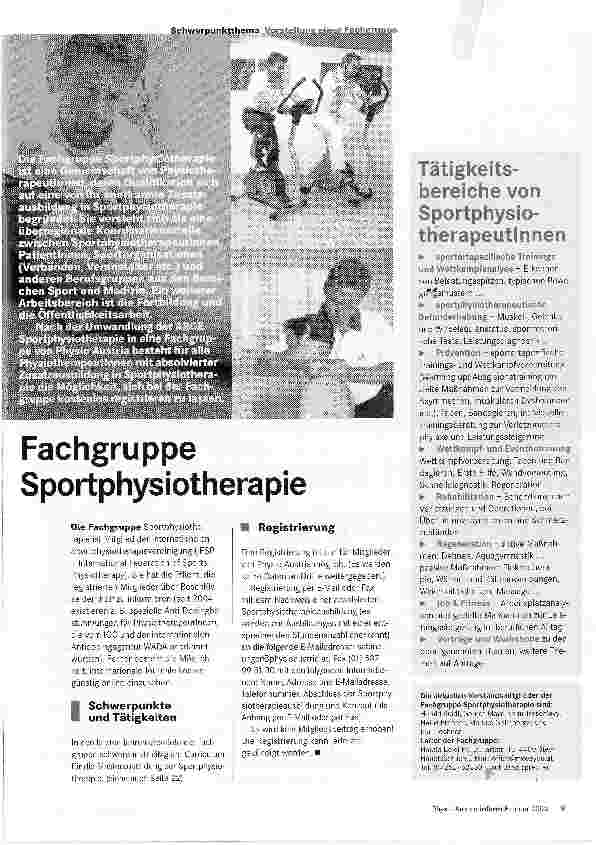 Vorschauseite 1: Fachgruppe Sportphysiotherapie