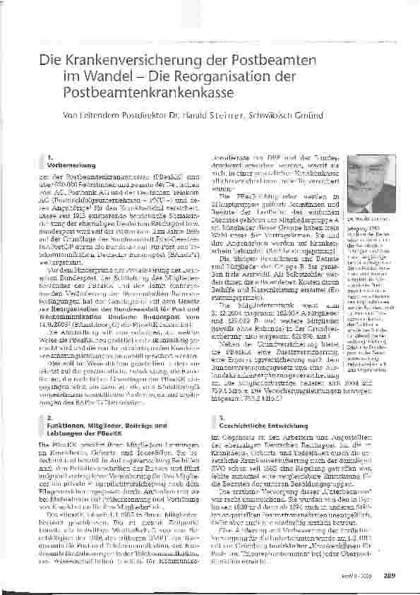 Vorschauseite 1: Die Krankenversicherung der Postbeamten im Wandel - Die Reorganisation der Postbeamtenkrankenkasse