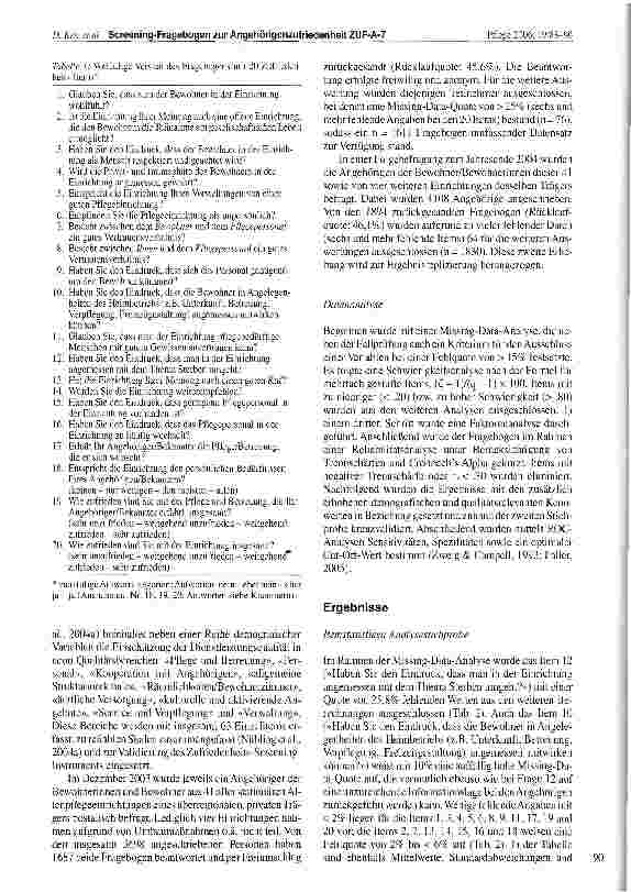 Vorschauseite 3: Zufriedenheit von Angehörigen mit der Versorgung in stationären Altenpflegeeinrichtungen. Entwicklung des Screening-Fragebogens ZUF-A-7