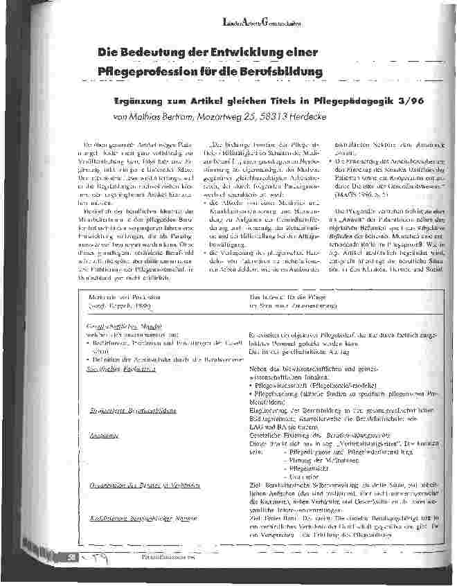 Vorschauseite 1: Die Bedeutung der Entwicklung einer Pflegeprofession für die Berufsbildung