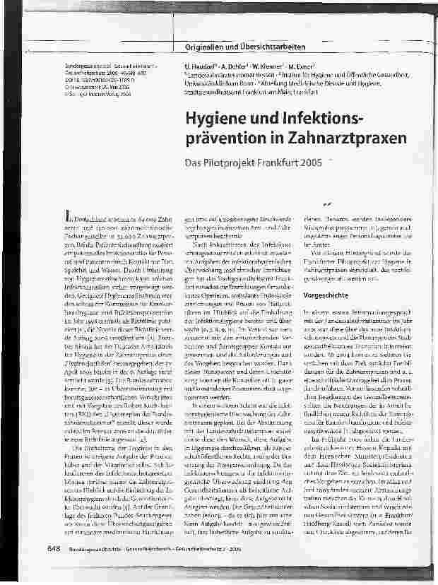 Vorschauseite 1: Hygiene und Infektionsprävention in Zahnarztpraxen