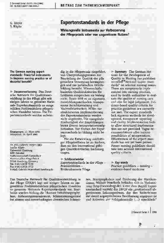 Vorschauseite 1: Expertenstandards in der PflegeWirkungsvolle Instrumente zur Verbesserung der Pflegepraxis oder von Ungewissem Nutzen?