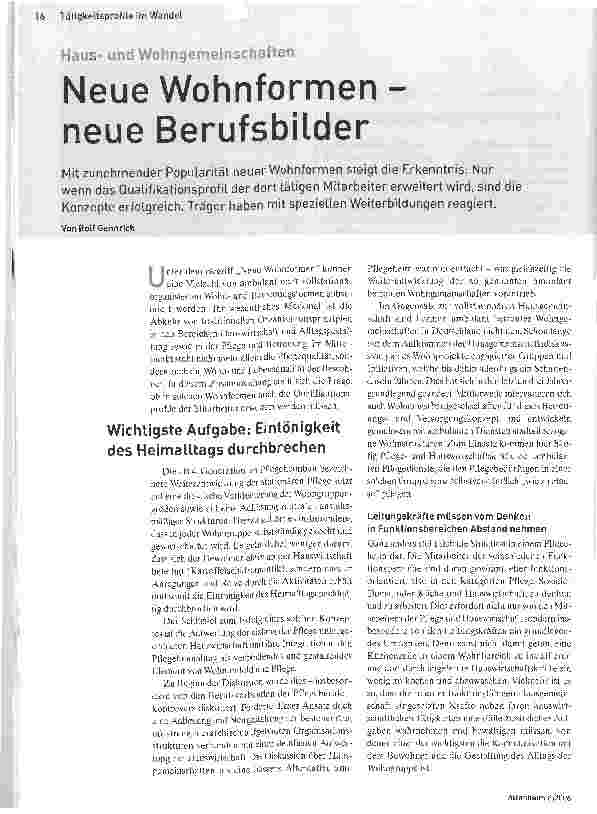 Vorschauseite 1: Haus-und WohngemeinschaftenNeue Wohnformen -neue Berufsbilder