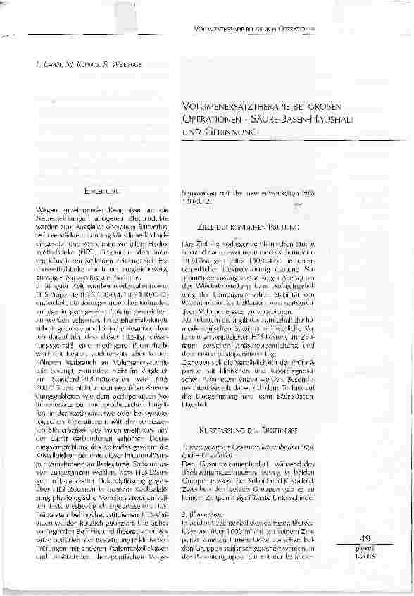 Vorschauseite 1: VOLUMENERSATZTHERAPIE BEI GROßEN OPERATIONEN - SÄURE-BASEN-HAUSHALT UND GERINNUNG