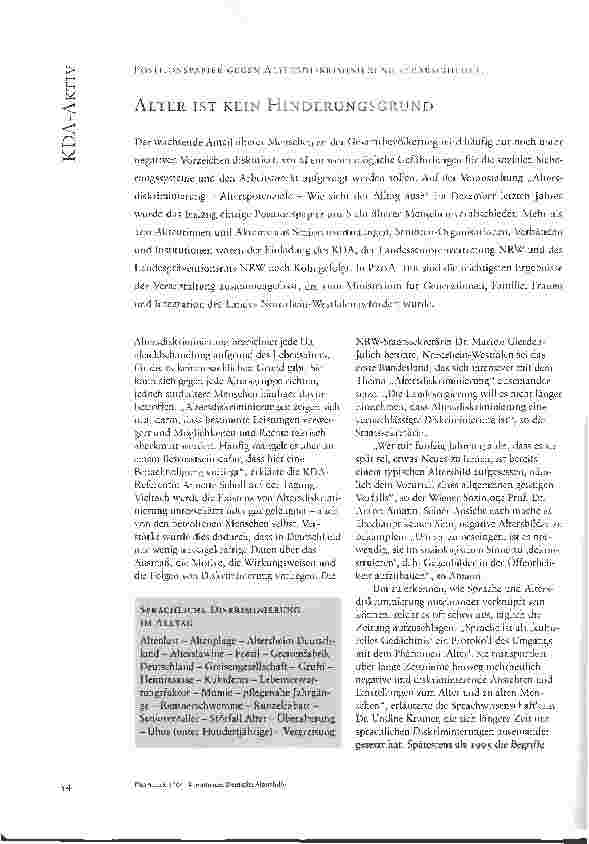 Vorschauseite 1: POSITIONSPAPIER GEGEN ALTERSDISKRIMINIERUNG VERABSCHIEDET: ALTER IST KEIN HINDERUNGSGRUND