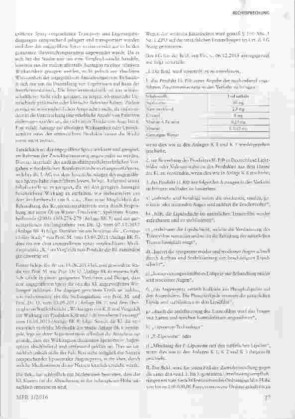 Vorschauseite 3: Wettbewerbsverstoß: Irreführung bei unvollständiger Angabe der Inhaltsstoffe eines Augensprays
