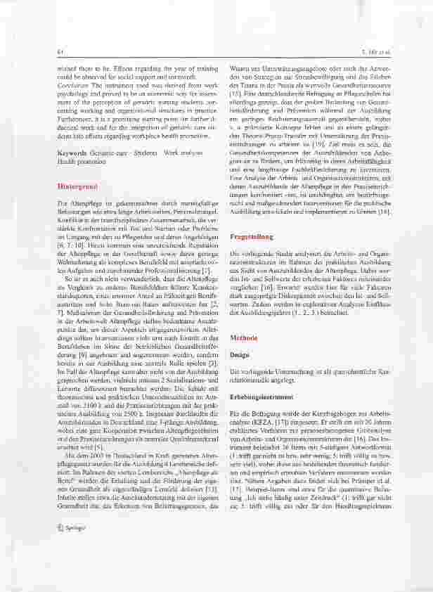 Vorschauseite 2: Wie nehmen Ausznbildende der Altenpflege die Arbeitsund Organisationsstrukturen in der Praxis wahr? Erfahrungen mit einem arbeitspsychologischen Screeningverfahren