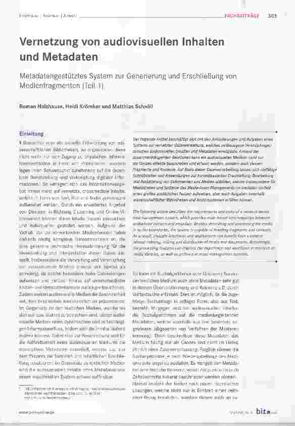 Vorschauseite 1: Vernetzung von audiovisuellen Inhalten und Metadaten