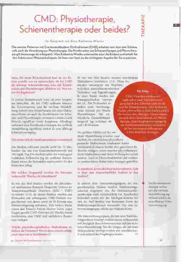 Vorschauseite 2: CMD; Physiotherapie, Schienentherapie oder beides?