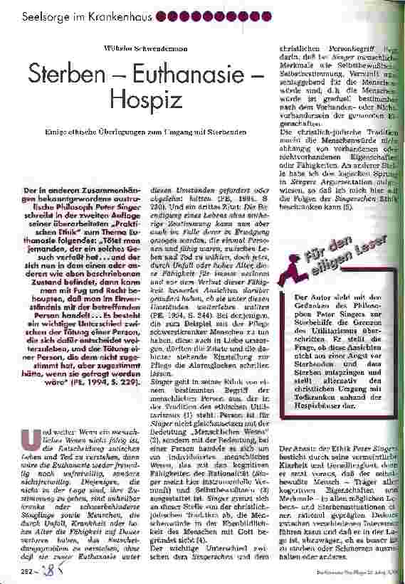 Vorschauseite 1: Sterben - Euthanasie - Hospiz Einige ethische Überlegungen zum Umgang mit Sterbenden