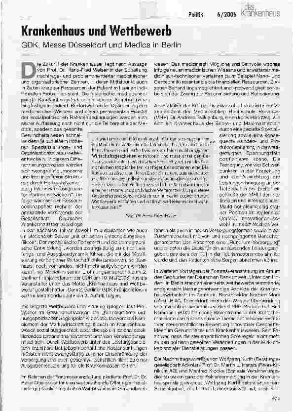 Vorschauseite 1: Krankenhaus und WettbewerbGDK, Messe Düsseldorf und Medica in Berlin