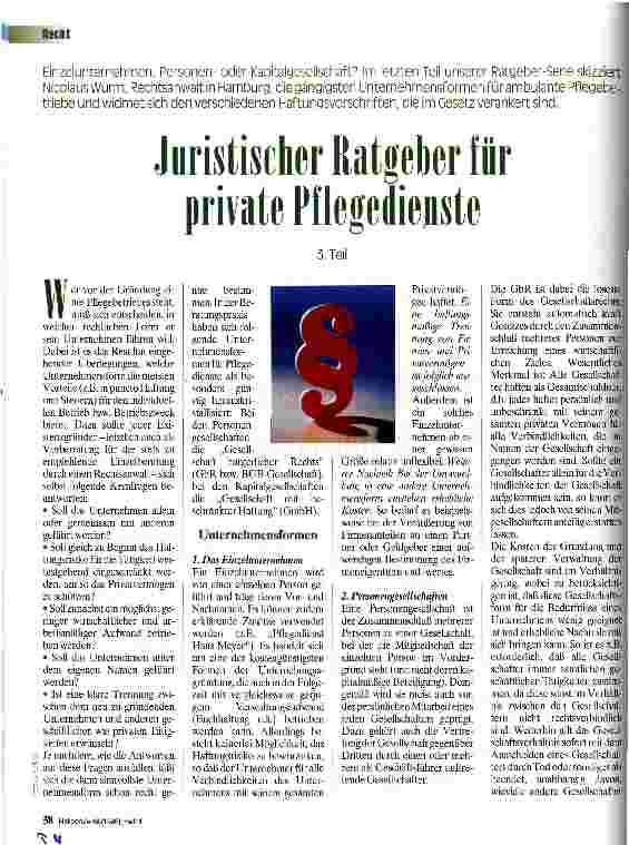 Vorschauseite 1: Juristische Ratgeber für private Pflegedienste 3. Teil