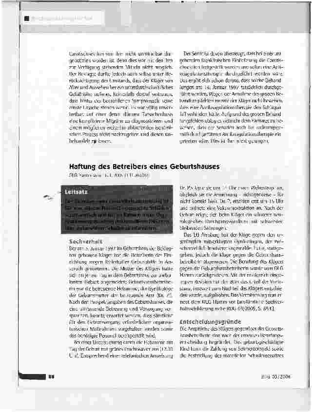 Vorschauseite 2: Schadensersatz wegen Verkennung eines ischämischen GeschehensOLG München vom 22.4.2005 (1 U 5250/03)
